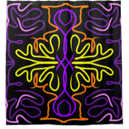 Abstrakte lila, gelbe, orangefarbene und rosa Bauw Duschvorhang