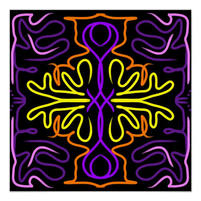 Abstrakte lila, gelbe, orangefarbene und rosa Bauw Poster (Vorderseite)