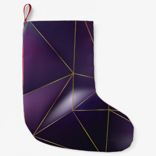 Abstrakte lila geometrische Anordnung mit goldenen Kleiner Weihnachtsstrumpf