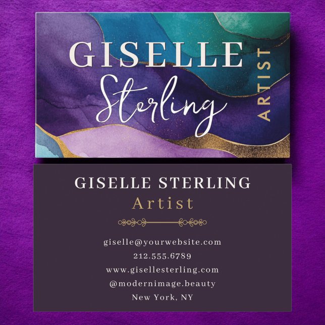 Abstrakte Lila Goldwasserfarbe Visitenkarte (Von Creator hochgeladen)