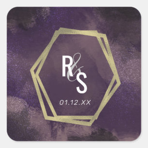 Abstrakte Lila Imitate Gold Splash Wedding Suite Quadratischer Aufkleber