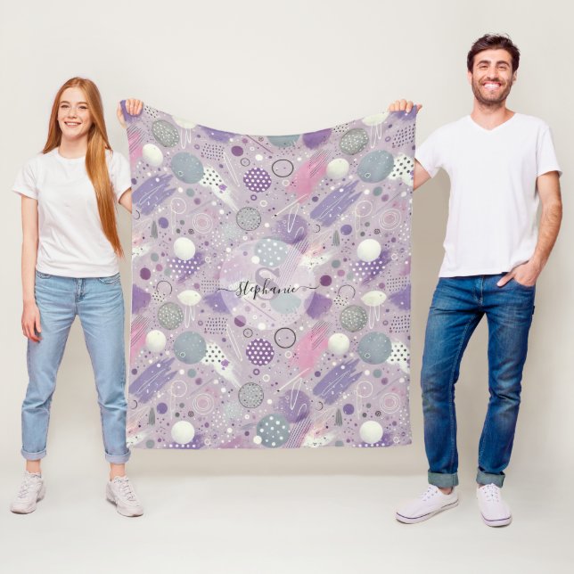 Abstrakte Lila Kreise mit Farbstreifen Fleecedecke (Beispiel)