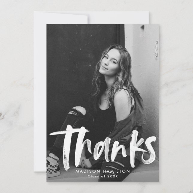 Abstrakte Lila Pinselstriche Foto Abschluss Dankeskarte (Vorderseite)