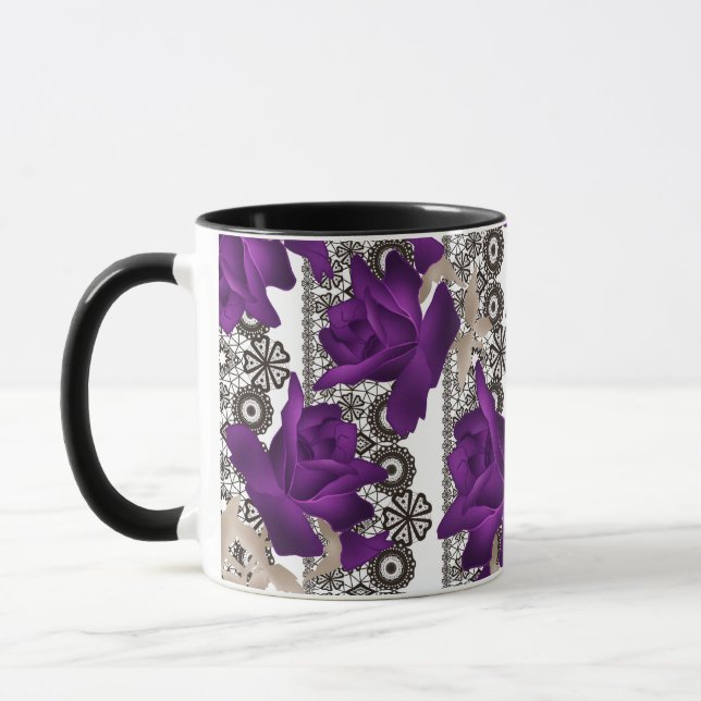 Abstrakte lila Rose Blume Blumenspitze Vintag Tasse (Links)