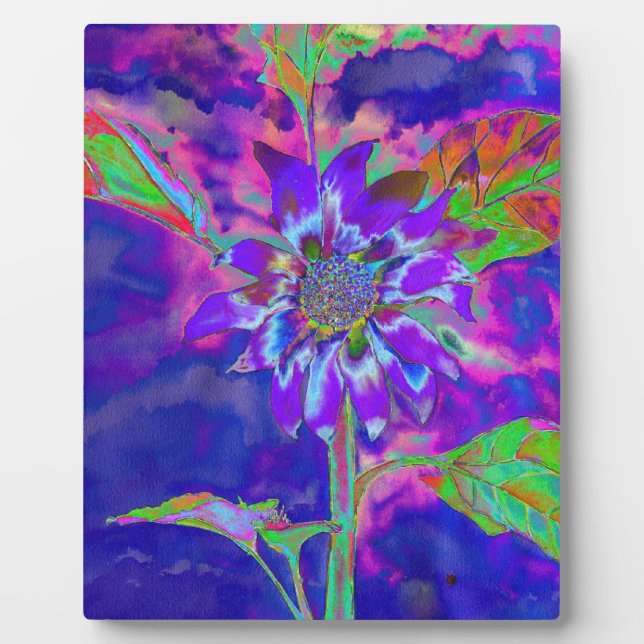 Abstrakte lila Sonnenblume | Retro Funky fun Fotoplatte (Vorderseite)