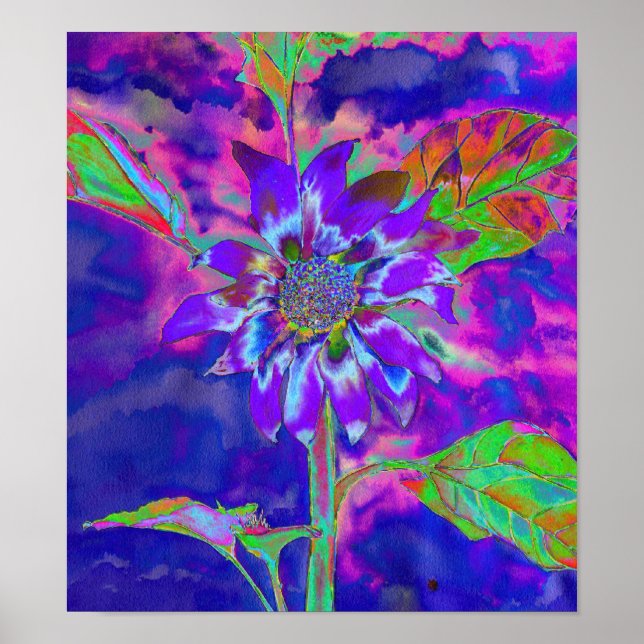 Abstrakte lila Sonnenblume | Retro Funky fun Poster (Vorne)