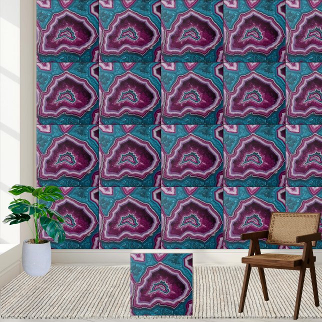 Abstrakte Lila und Aquamarine Geode-Tile Fliese (Abstract Purple and Teal Geode Tile)