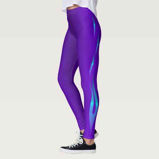 Abstrakte Lila und blaue Flammendesign Leggings (Links)