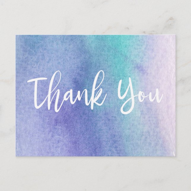 Abstrakte Lila und blaue Wasserfarbe Vielen Dank Postkarte (Vorderseite)