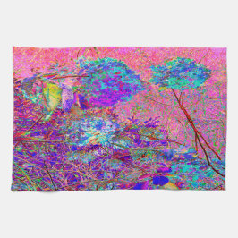 Abstrakte Lila und Blue Hydrangea mit Magenta Geschirrtuch