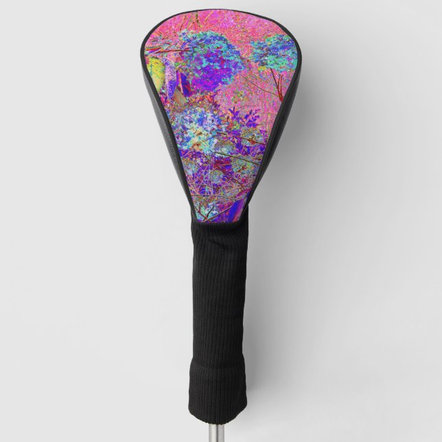 Abstrakte Lila und Blue Hydrangea mit Magenta Golf Headcover (Vorderseite)