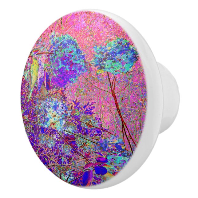 Abstrakte Lila und Blue Hydrangea mit Magenta Keramikknauf (Rechts)