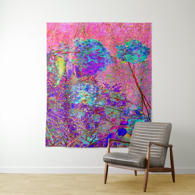Abstrakte Lila und Blue Hydrangea mit Magenta Wandteppich (Beispiel)