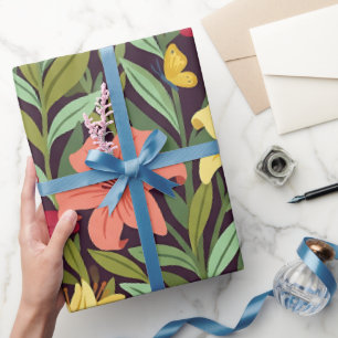 Abstrakte Lilien Schmetterlinge Geschenkpapier