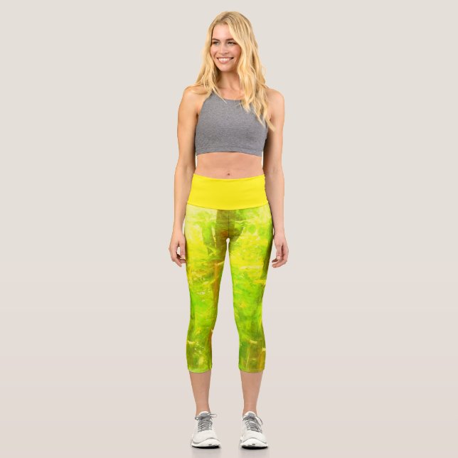 Abstrakte Limettengrün und gelbe Capri-Leggings Capri Leggings (Vorderseite)