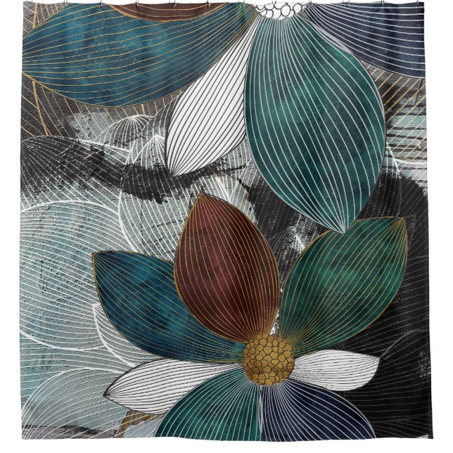 Abstrakte Lineararbeit florale Kunst mit fetten Pe Duschvorhang (Vorderseite)