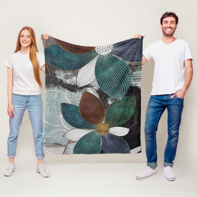 Abstrakte Lineararbeit florale Kunst mit fetten Pe Fleecedecke (Beispiel)