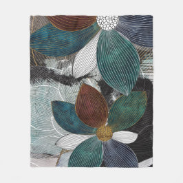 Abstrakte Lineararbeit florale Kunst mit fetten Pe Fleecedecke