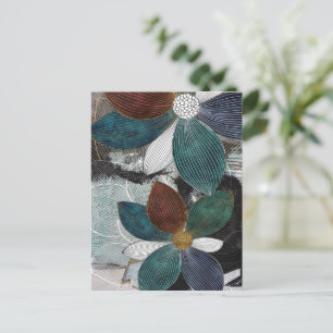 Abstrakte Lineararbeit florale Kunst mit fetten Pe Postkarte
