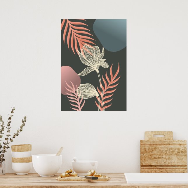 Abstrakte Linie Art Blume Design - Elegante Mi Poster (Küche)