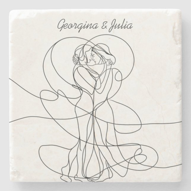 Abstrakte Linie Art des lesbischen Ehepaares mit N Steinuntersetzer (Vorderseite)