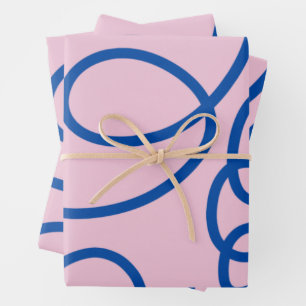Abstrakte Linie Art Retro Rosa und Blau Geschenkpapier Set