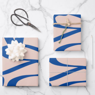 Abstrakte Linie Blau und Beige Geschenkpapier Set