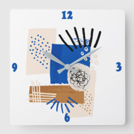 Abstrakte Linie Blau und Beige  Quadratische Wanduhr