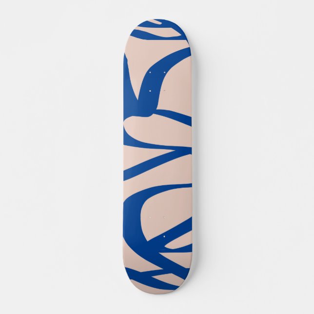 Abstrakte Linie Blau und Beige Skateboard (Vorne)