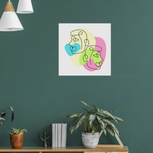 Abstrakte Linie Farbige Zwillingsgesichter Poster
