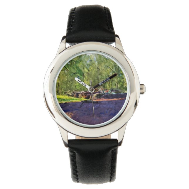 Abstrakte Linie rudimentärer Altfahrzeuge und Last Armbanduhr (Vorderseite)