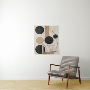 Abstrakte Linie und Circle Moderne Kunst in Beige Wandteppich