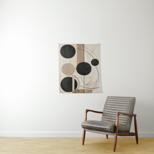 Abstrakte Linie und Circle Moderne Kunst in Beige Wandteppich (Beispiel)