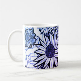 Abstrakte Linie Zeichnend Blumenkunst Lila Blau Kaffeetasse
