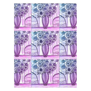Abstrakte Linie Zeichnend Blumenkunst Lila Blau Tischdecke