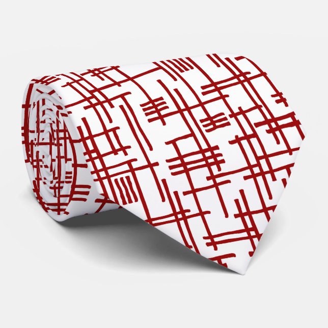 Abstrakte Linien 120923 - Ruby Red Krawatte (Gerollt)
