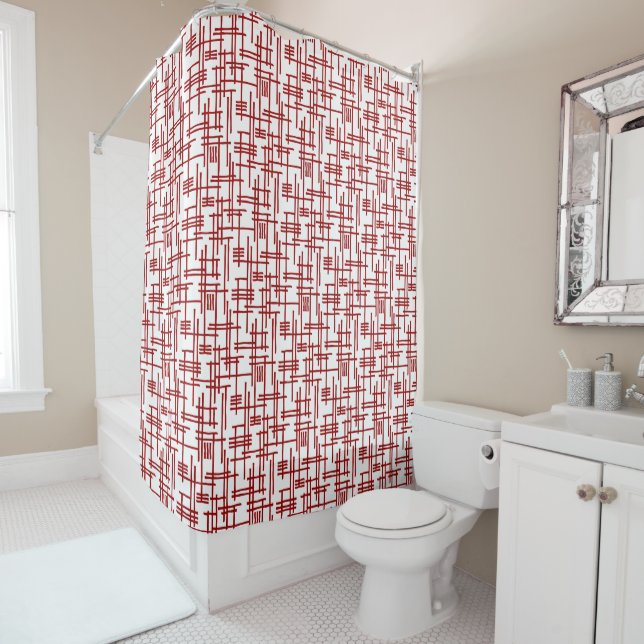 Abstrakte Linien 120923 - Ruby Red on White Duschvorhang (Beispiel)