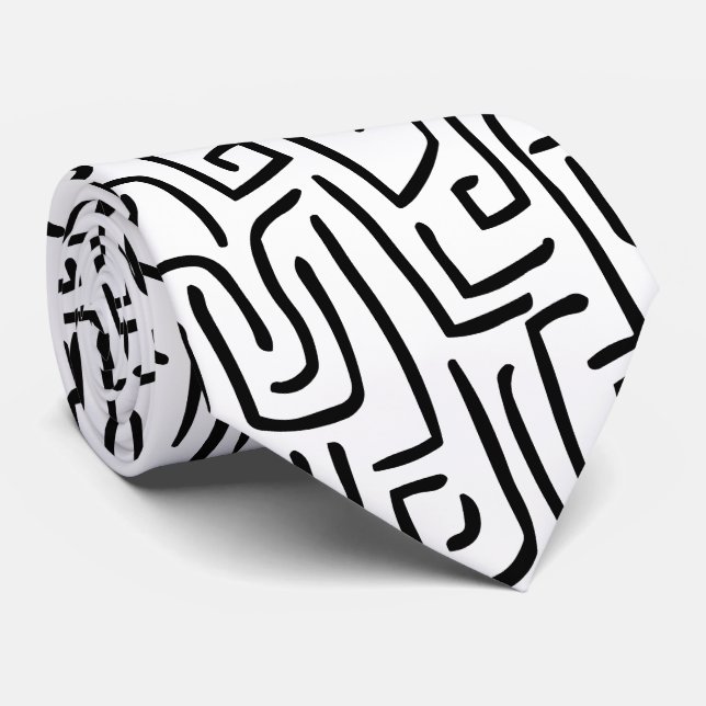 Abstrakte Linien 130318 - Schwarz auf Weiß Krawatte (Gerollt)