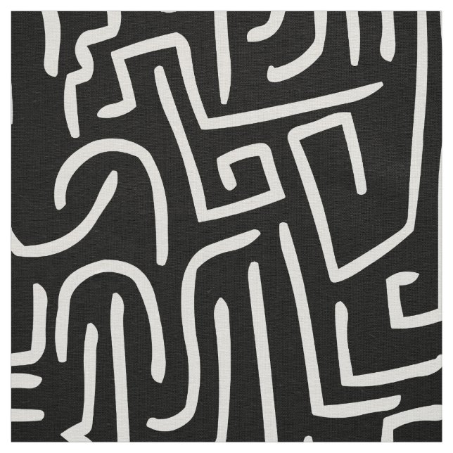 Abstrakte Linien 130318 - Weiß auf Schwarz Stoff (Muster)