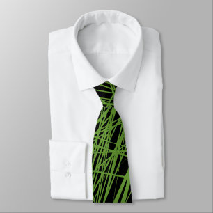 Abstrakte Linien - Avocado Green auf schwarz Krawatte