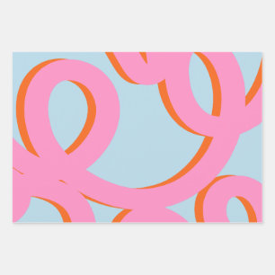 Abstrakte Linien in Rosa und Blau Geschenkpapier Set