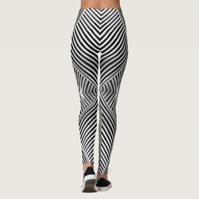 Abstrakte Linien in Schwarz und Weiß Leggings (Rückseite)