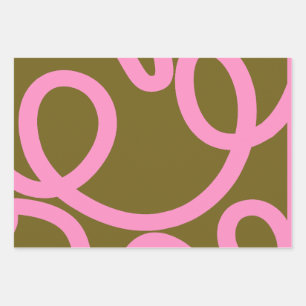 Abstrakte Linien, rosa und grün Geschenkpapier Set