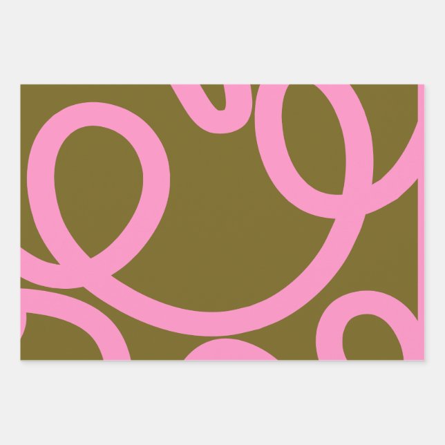 Abstrakte Linien, rosa und grün Geschenkpapier Set (Vorderseite)