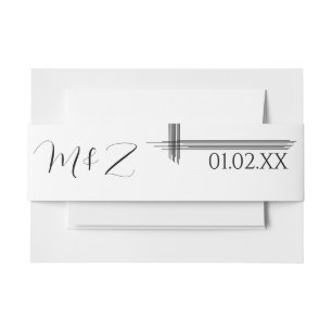 Abstrakte Linien Schrift Schwarz Weiß Hochzeit Einladungsbanderole