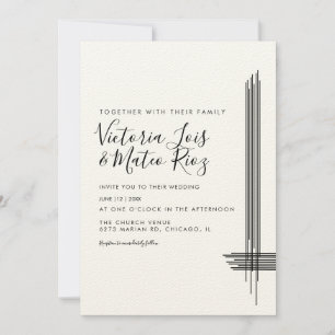 Abstrakte Linien Schwarz Weiß Beige Hochzeit  Einladung