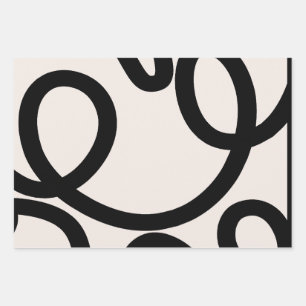 Abstrakte Linien Schwarz/Weiß Geschenkpapier Set