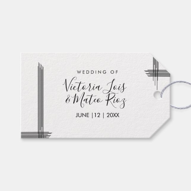 Abstrakte Linien Schwarz-weiß Moderne Hochzeit Geschenkanhänger (Vorderseite (Horizontal))