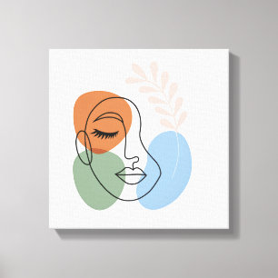 Abstrakte Linienkunst Gesicht mit botanischem Flai Leinwanddruck