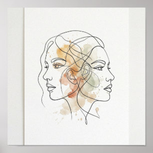 Abstrakte Linienkunst Zwei Gesichter Quadratisches Poster